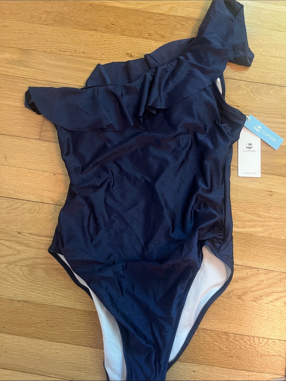 Cupshe Navy One-Shoulder Ruffle Swimwear